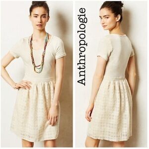 New Anthropologie Everleigh Veris Cream Short Sleeve Dress Size Small